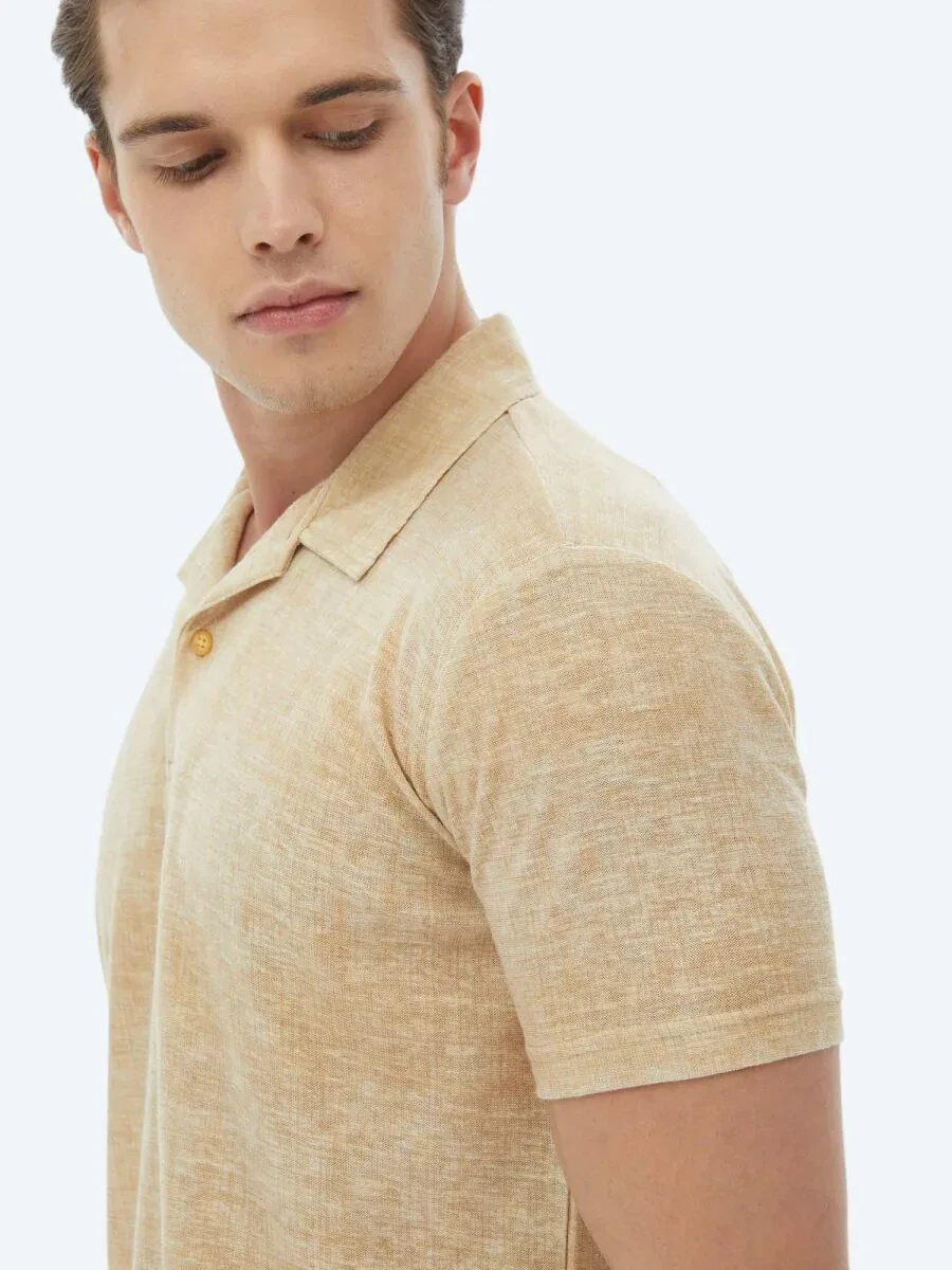 Saffron Printed Cuban Collar Cotton Blended T-Shirt - 6