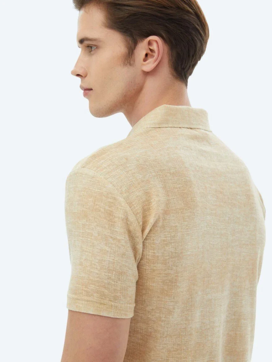 Saffron Printed Cuban Collar Cotton Blended T-Shirt - 7