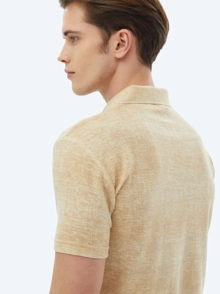 Saffron Printed Cuban Collar Cotton Blended T-Shirt - 7