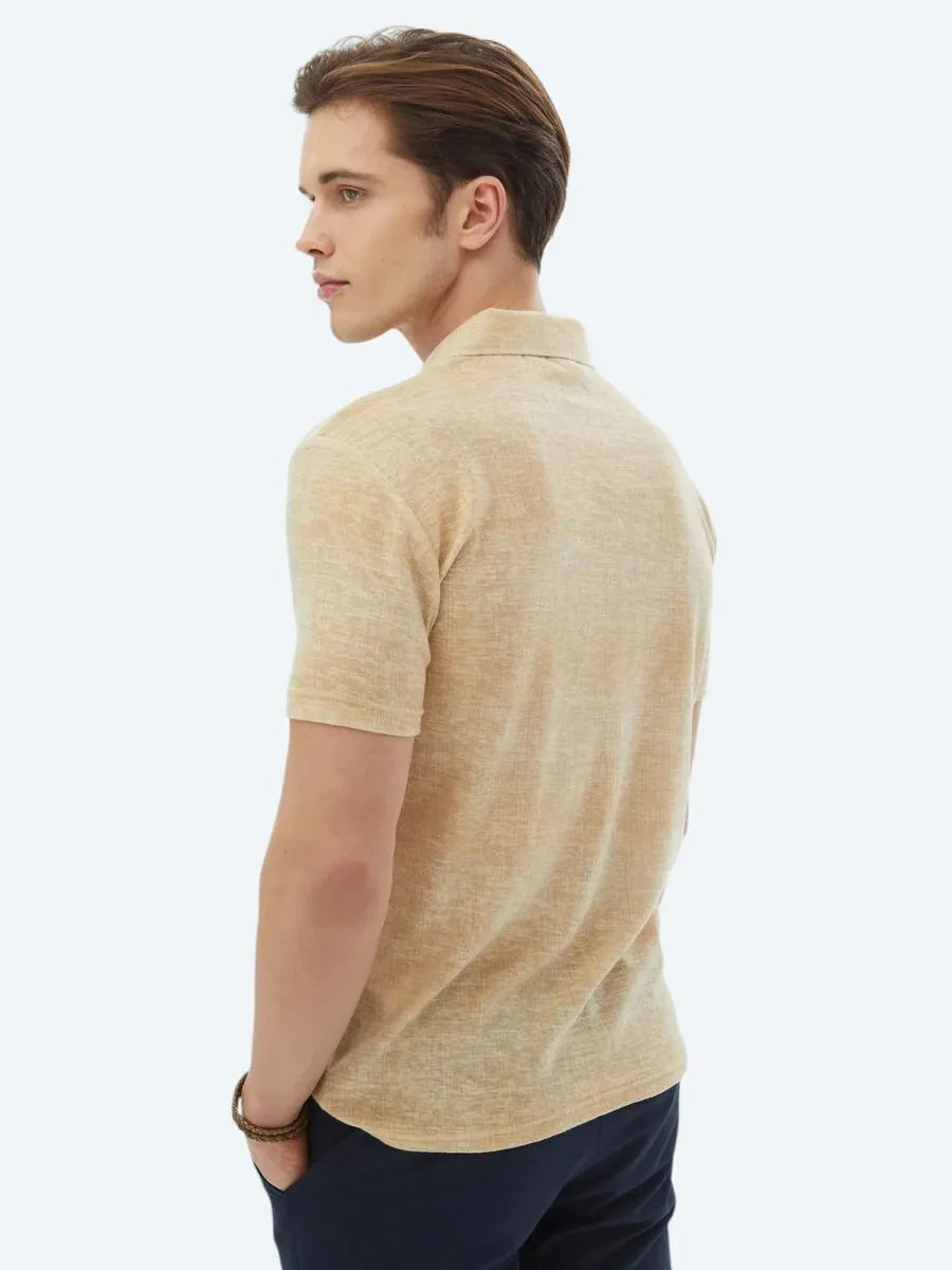 Saffron Printed Cuban Collar Cotton Blended T-Shirt - 8