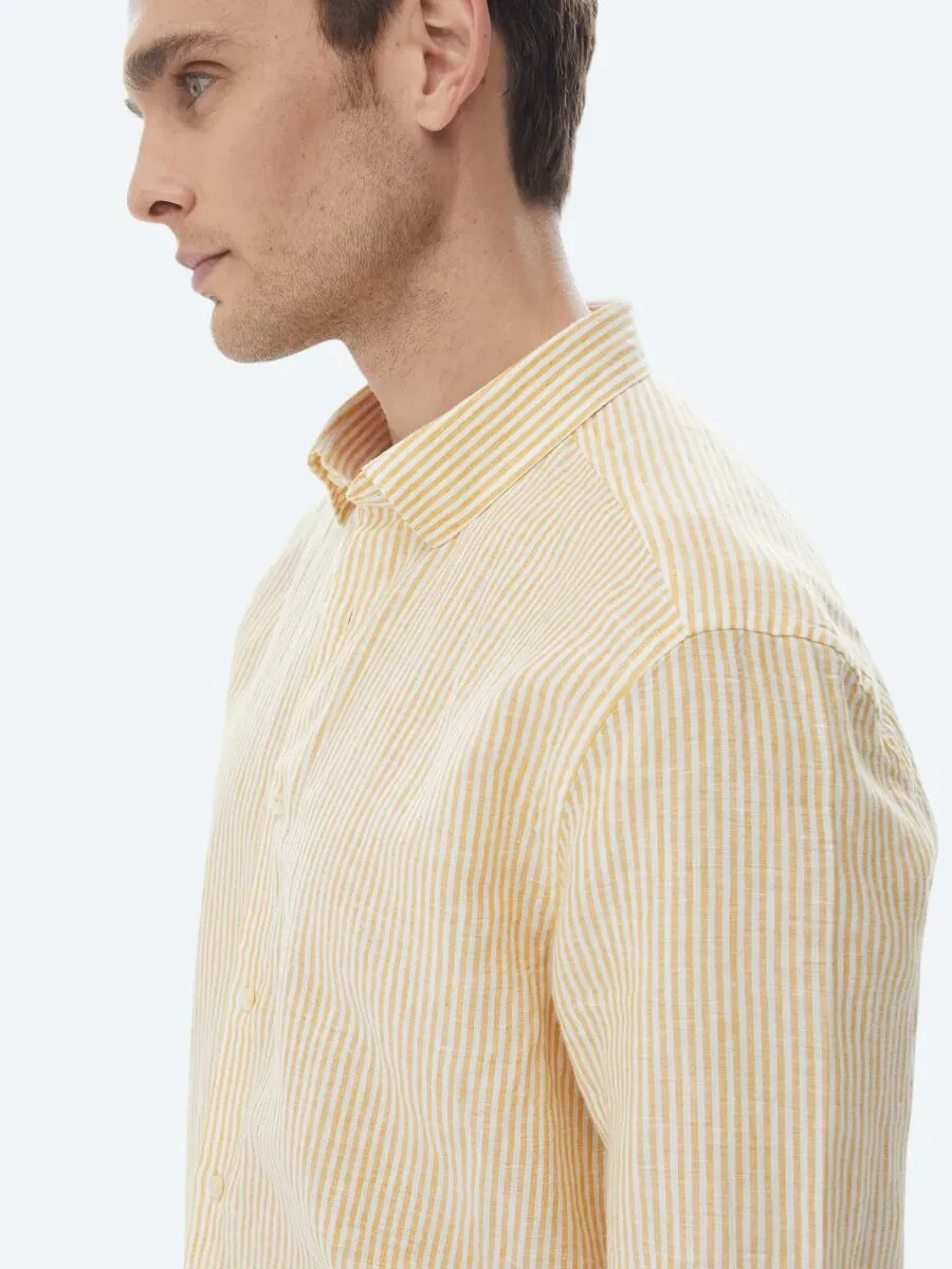 Saffron Striped Regular Fit Weaving Casual Cotton Blended Shirt - 2