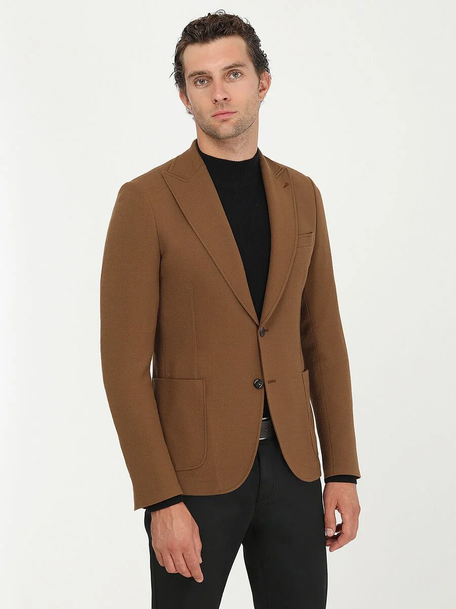 Safran Desenli Slim Fit Ceket - 1
