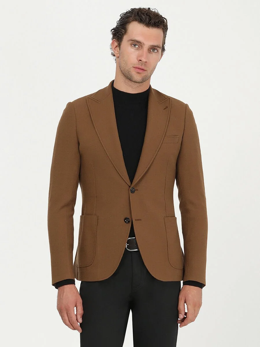 Safran Desenli Slim Fit Ceket - 6