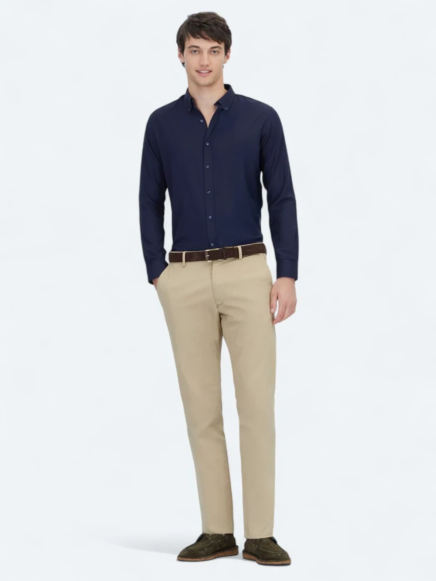 Safran Düz Dokuma Regular Fit Casual Pamuk Karışımlı Pantolon - 1