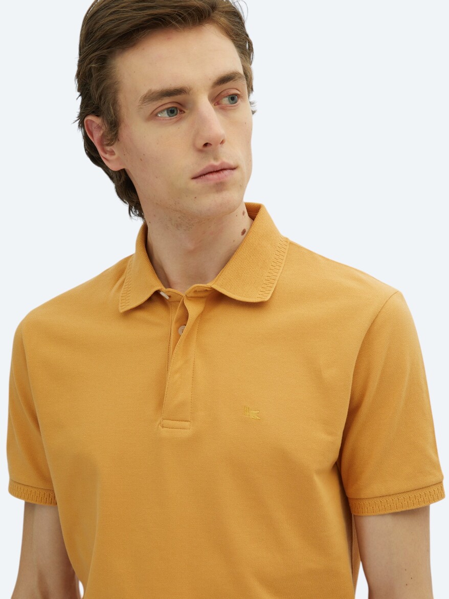 Safran Düz Polo Yaka %100 Pamuk T-Shirt - 3