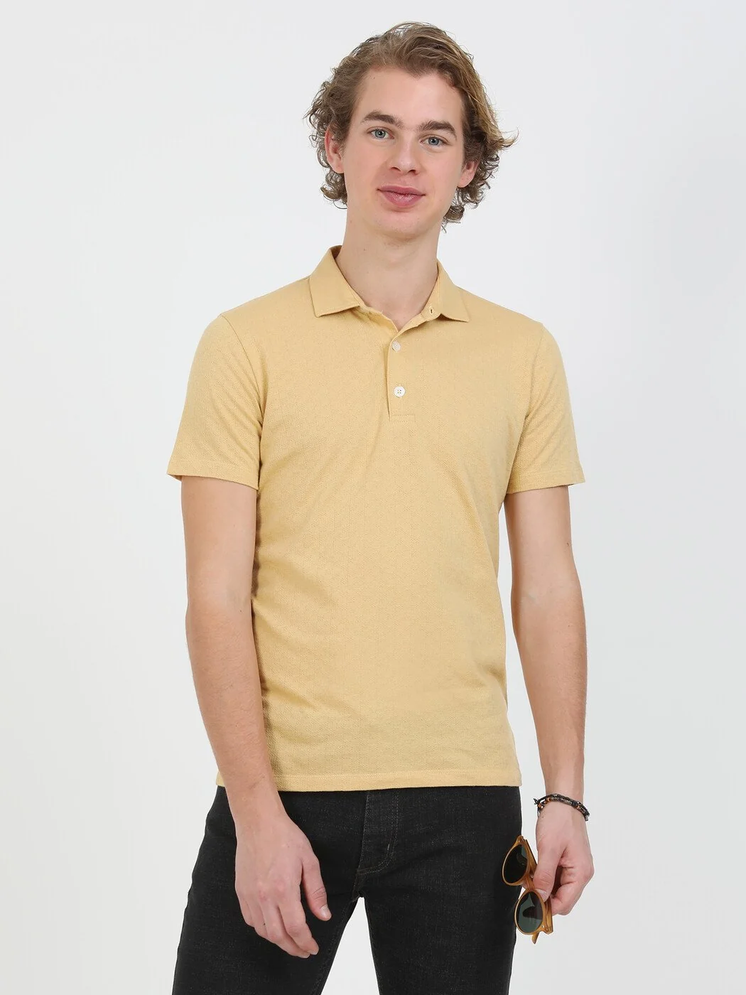 Safran Jakarlı Polo Yaka %100 Pamuk T-Shirt - 1