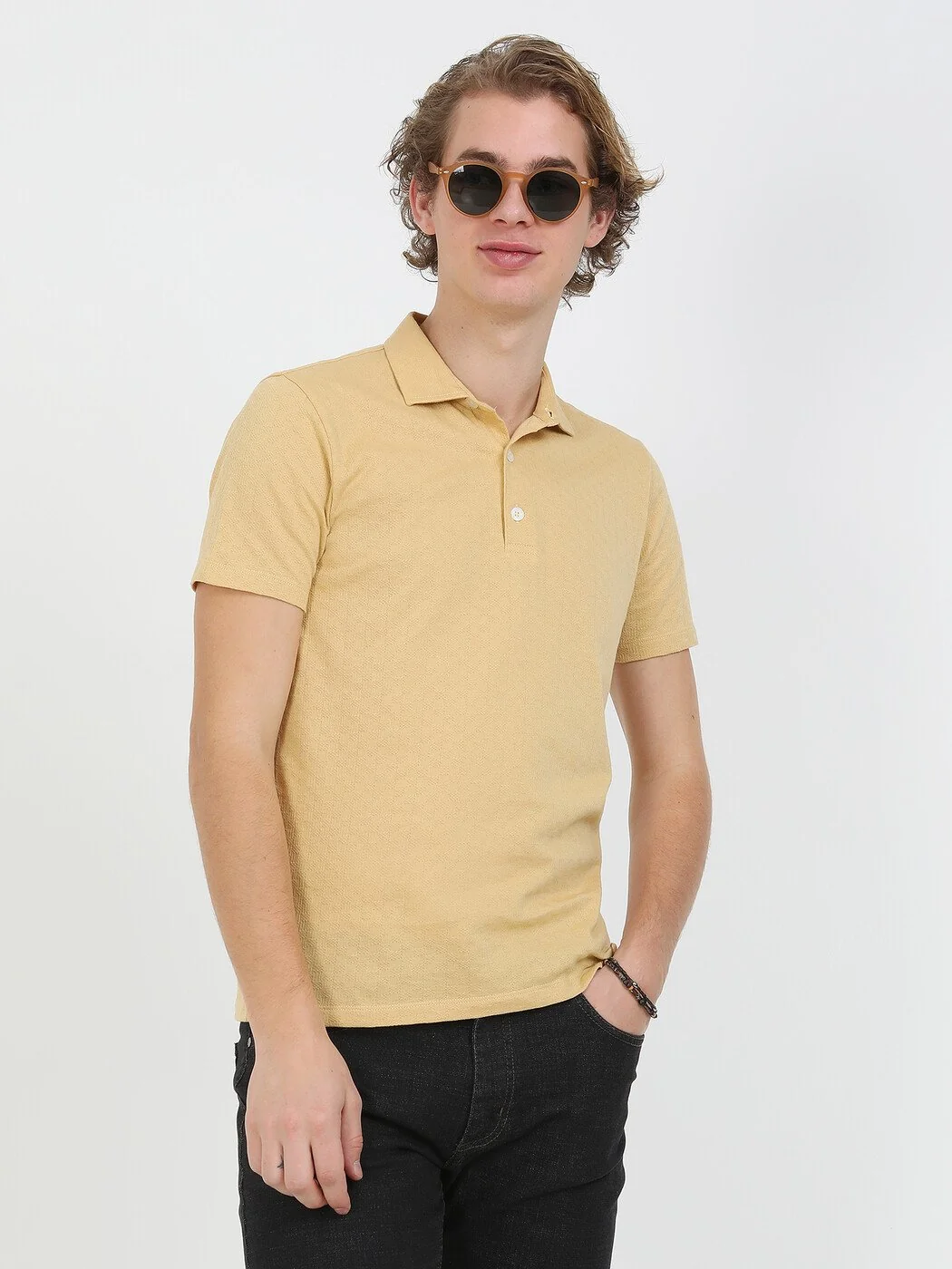 Safran Jakarlı Polo Yaka %100 Pamuk T-Shirt - 4