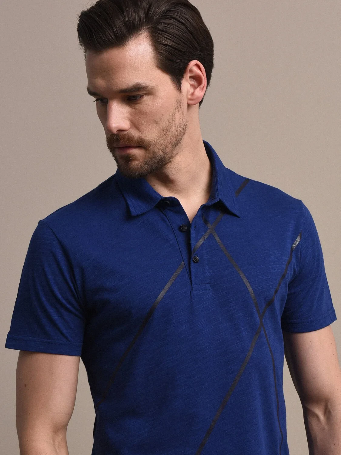 Saks Baskılı Polo Yaka %100 Pamuk T-Shirt - 2