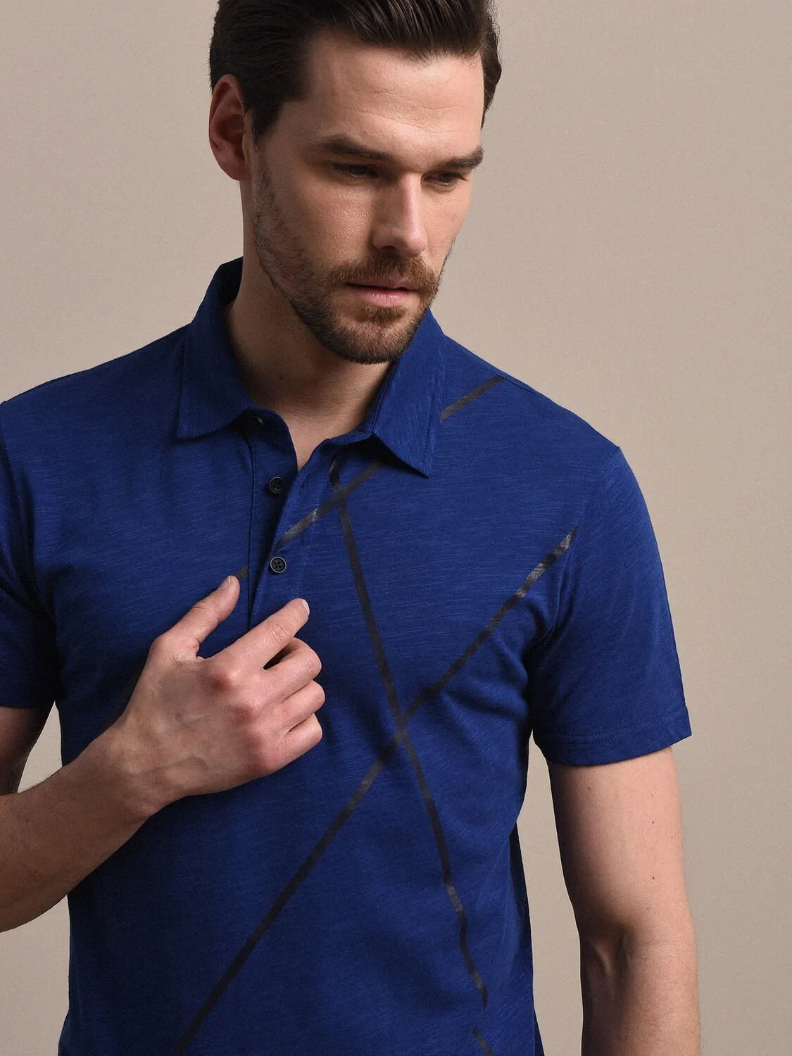 Saks Baskılı Polo Yaka %100 Pamuk T-Shirt - 3