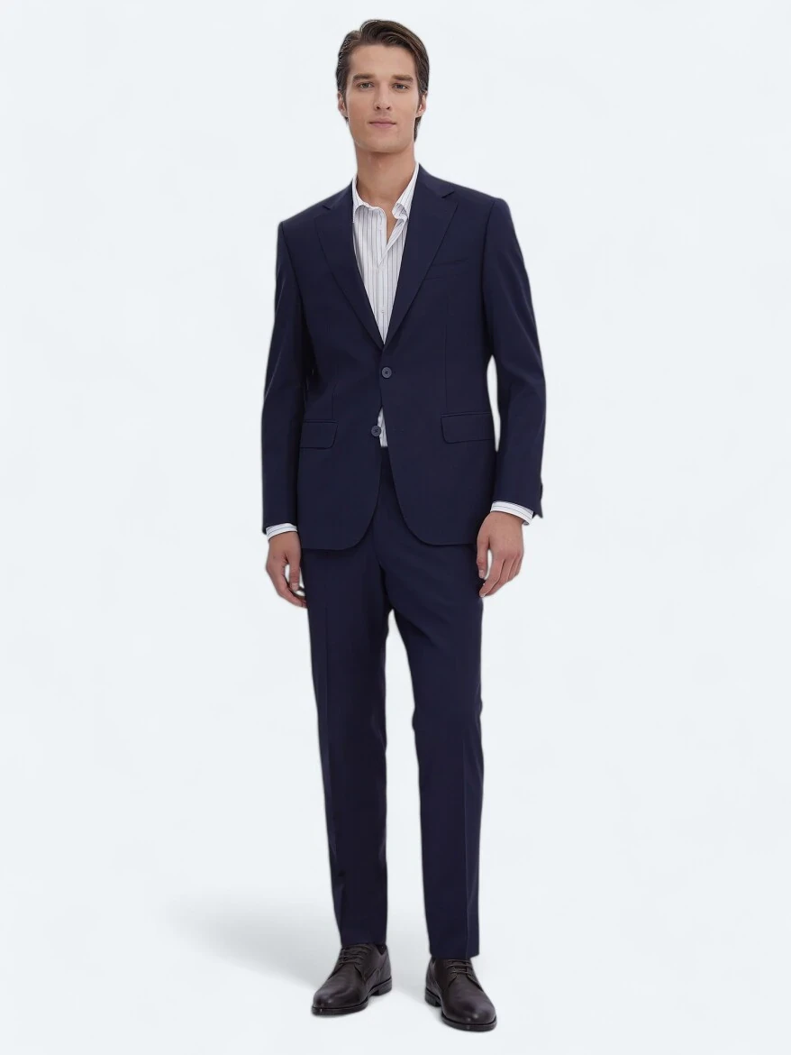 Saks Düz Modern Fit Yün Karışımlı Takım Elbise - 1