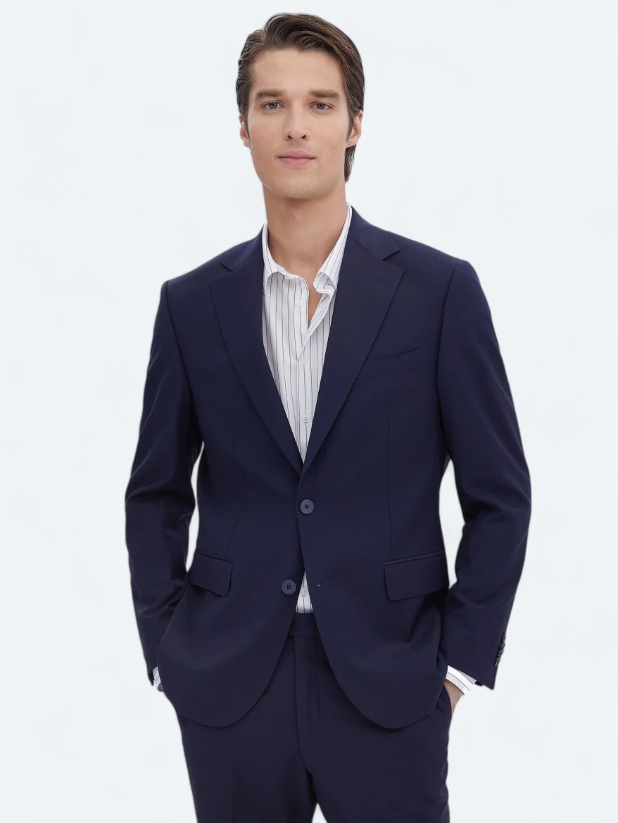 Saks Düz Modern Fit Yün Karışımlı Takım Elbise - 2