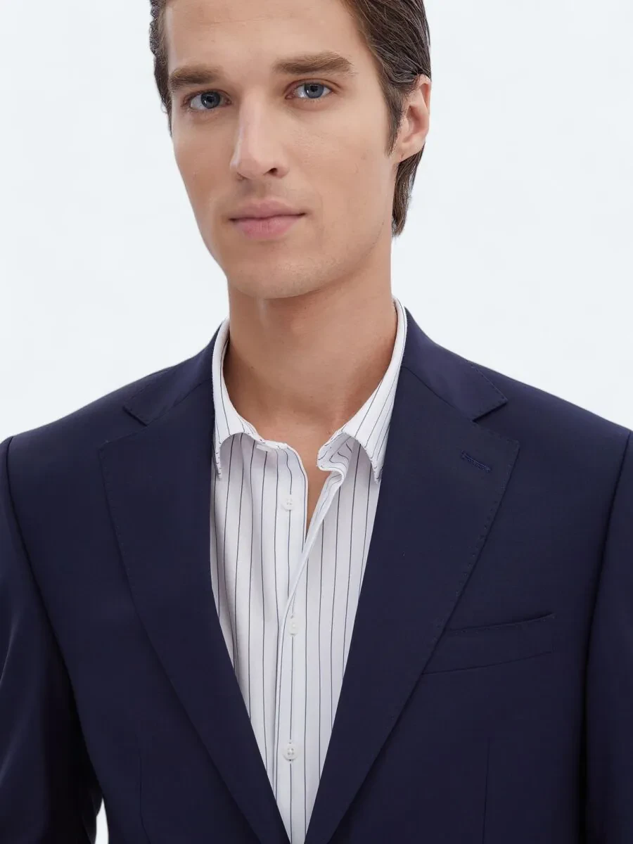 Saks Düz Modern Fit Yün Karışımlı Takım Elbise - 3
