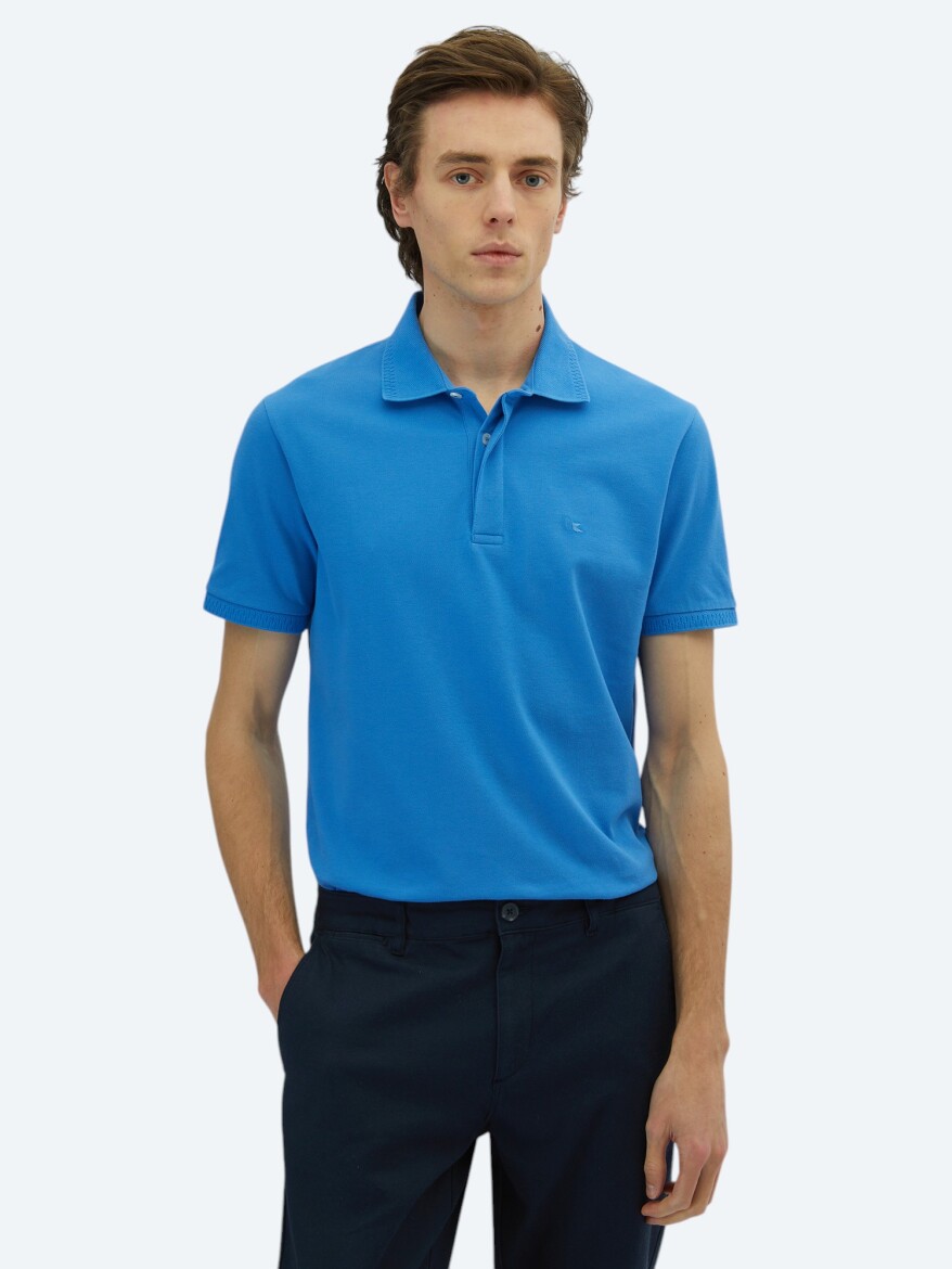 Saks Düz Polo Yaka %100 Pamuk T-Shirt - 1