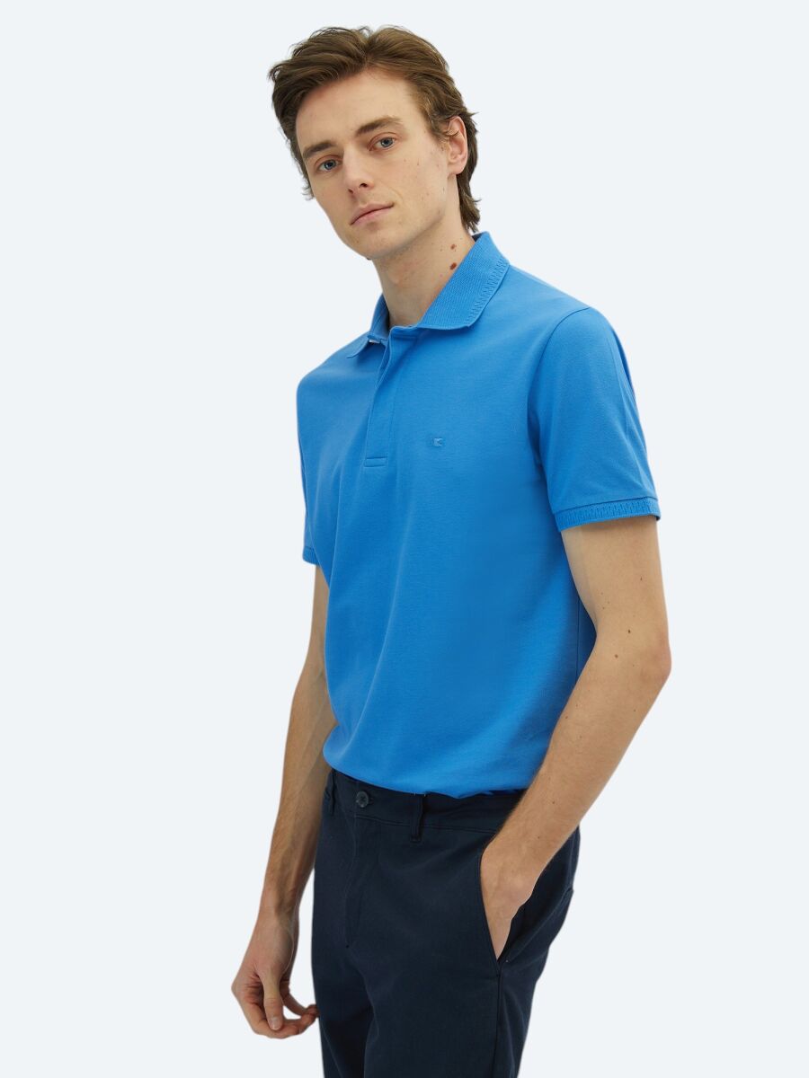 Saks Düz Polo Yaka %100 Pamuk T-Shirt - 3