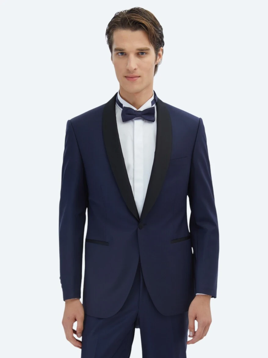 Saks Düz Slim Fit Şal Yaka Dokuma Smokin Takım Elbise - 1