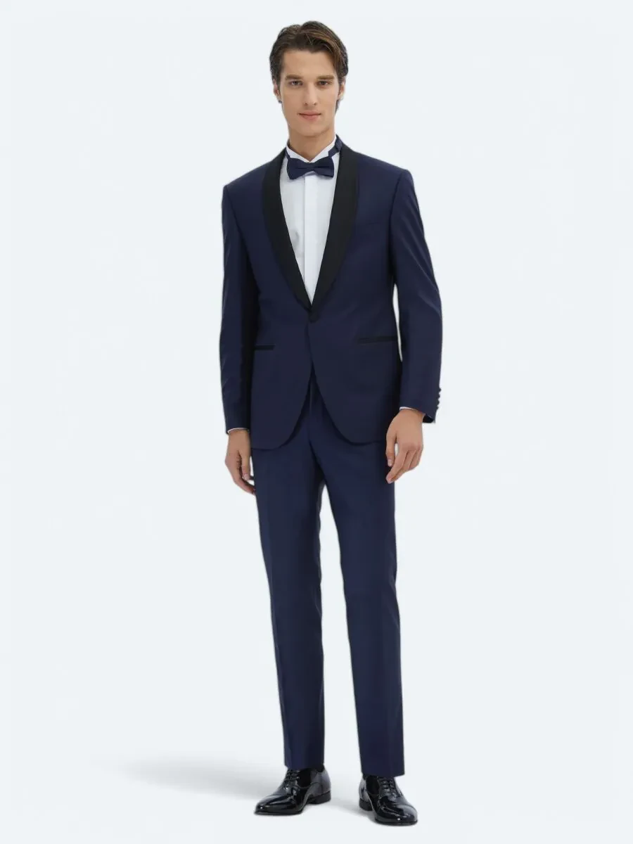 Saks Düz Slim Fit Şal Yaka Dokuma Smokin Takım Elbise - 2