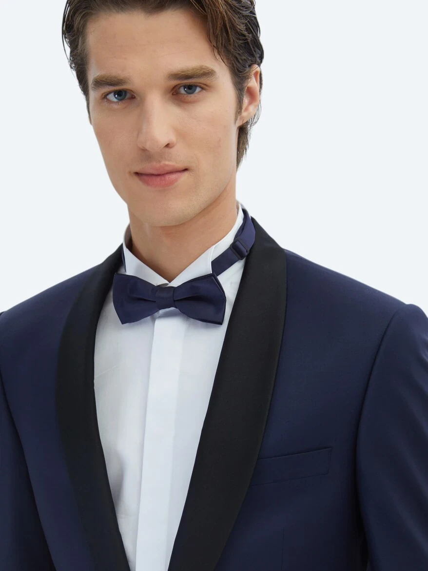 Saks Düz Slim Fit Şal Yaka Dokuma Smokin Takım Elbise - 3