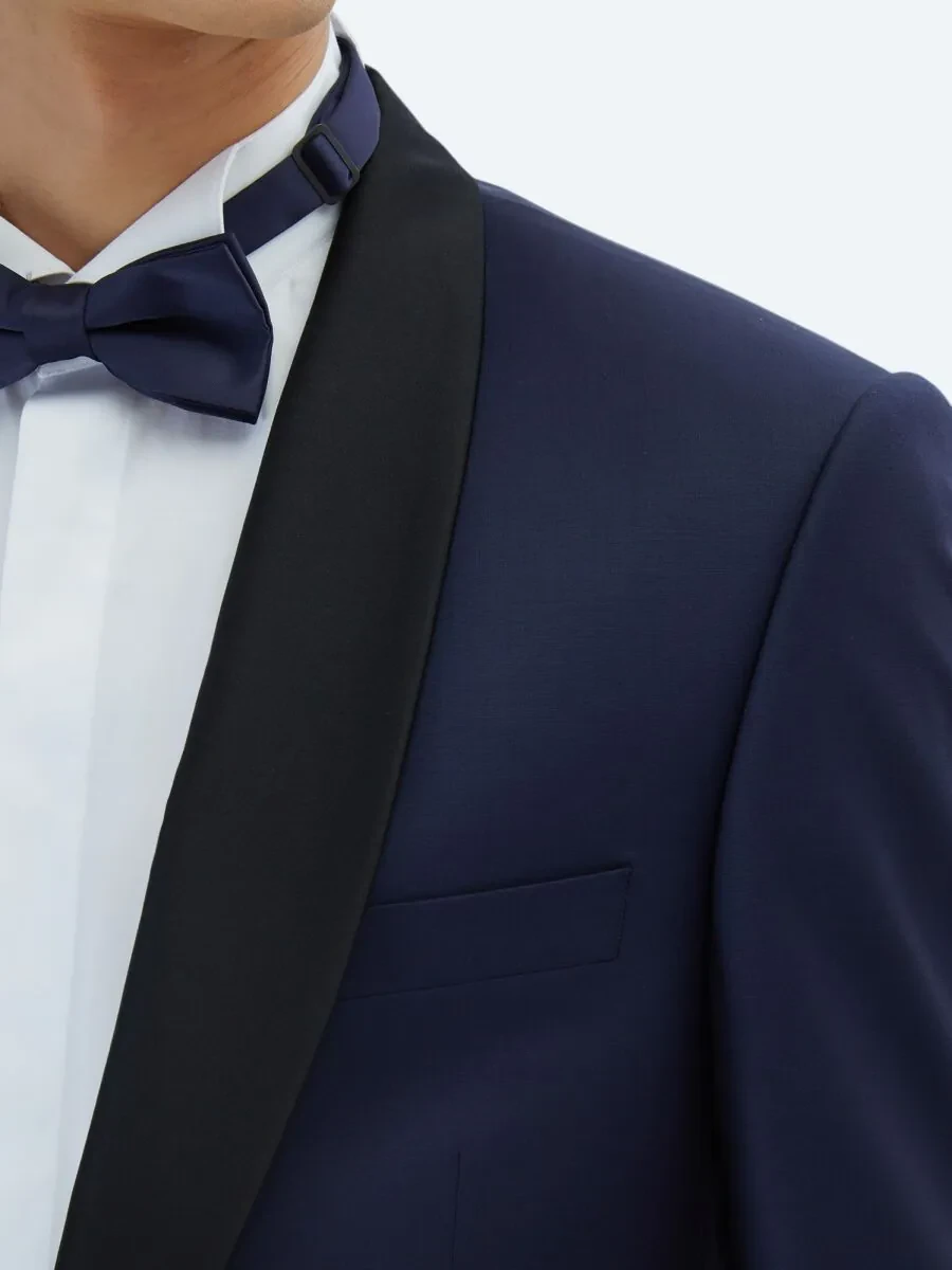 Saks Düz Slim Fit Şal Yaka Dokuma Smokin Takım Elbise - 4