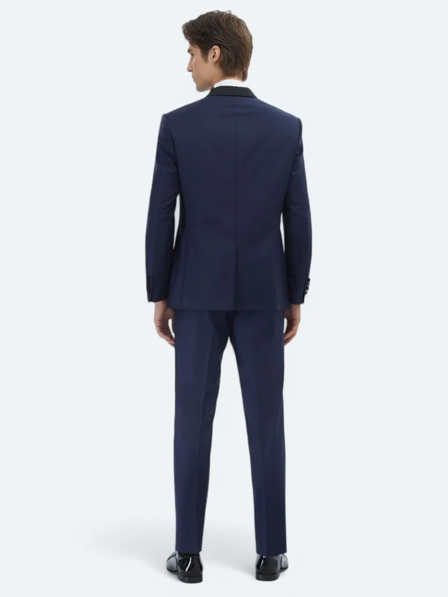 Saks Düz Slim Fit Şal Yaka Dokuma Smokin Takım Elbise - 5
