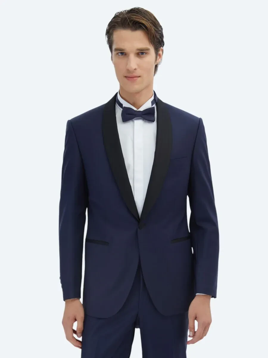 Saks Düz Slim Fit Şal Yaka Dokuma Smokin Takım Elbise - 1