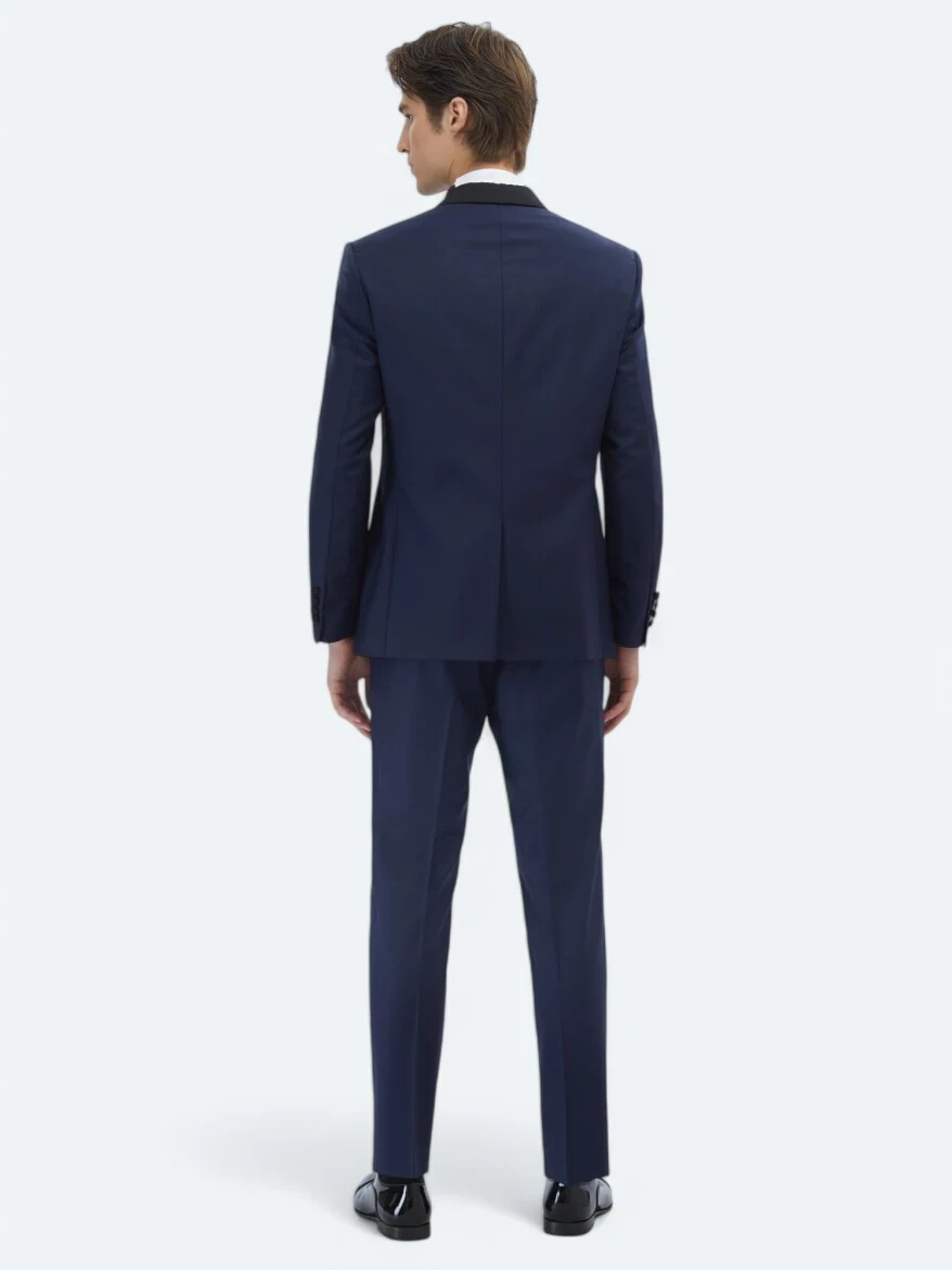 Saks Düz Slim Fit Şal Yaka Dokuma Smokin Takım Elbise - 5