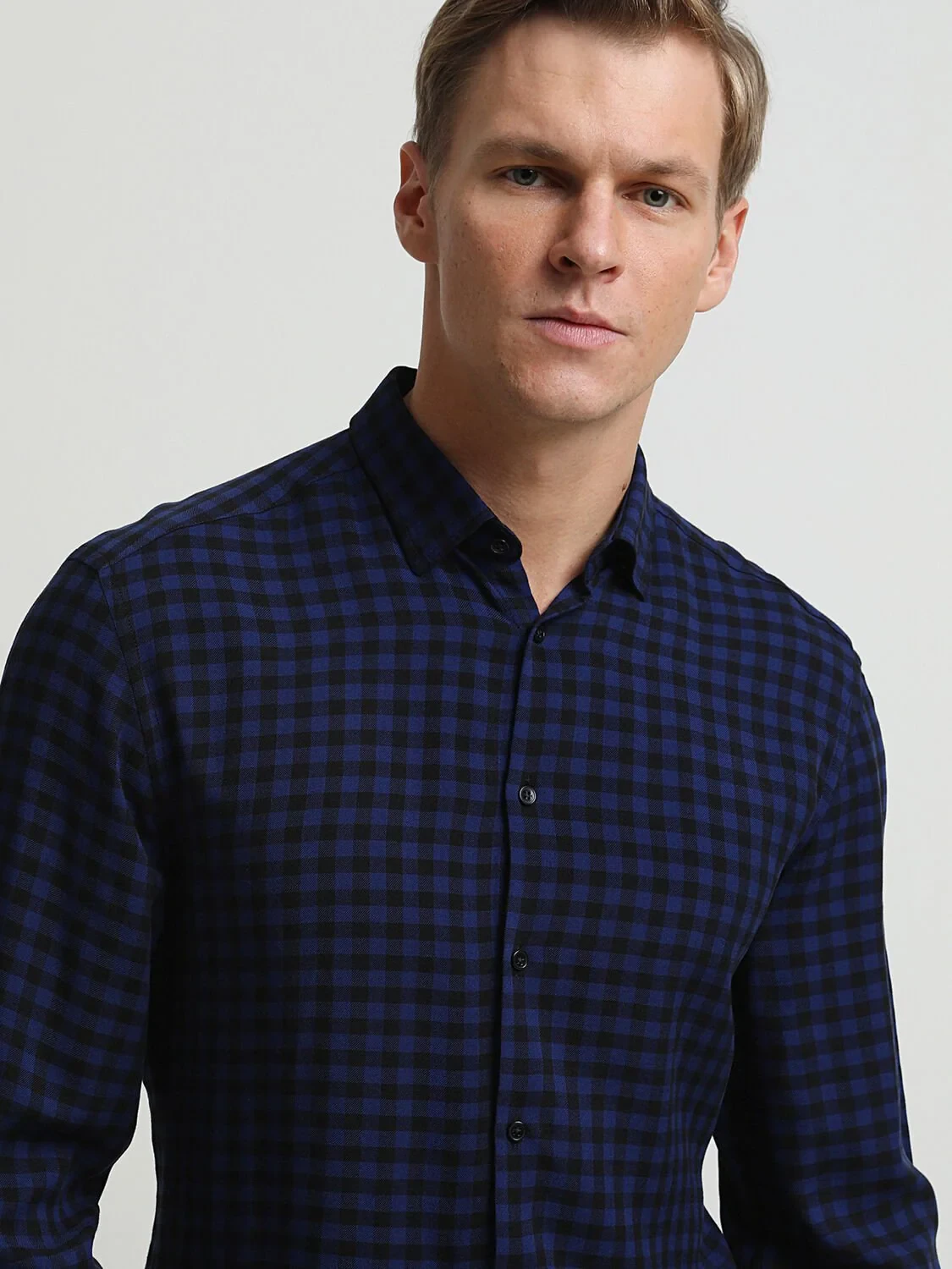 Saks Kareli Regular Fit Dokuma Casual %100 Yün Gömlek - 2