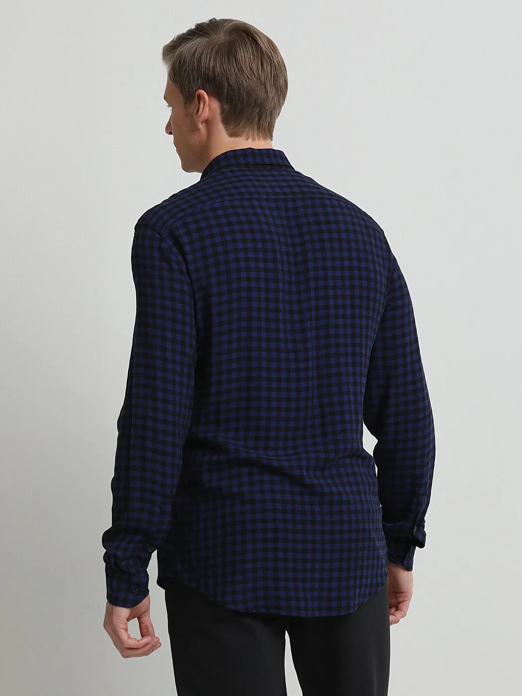 Saks Kareli Regular Fit Dokuma Casual %100 Yün Gömlek - 4