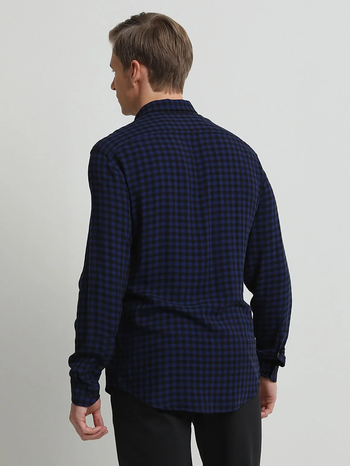 Saks Kareli Regular Fit Dokuma Casual %100 Yün Gömlek - 4