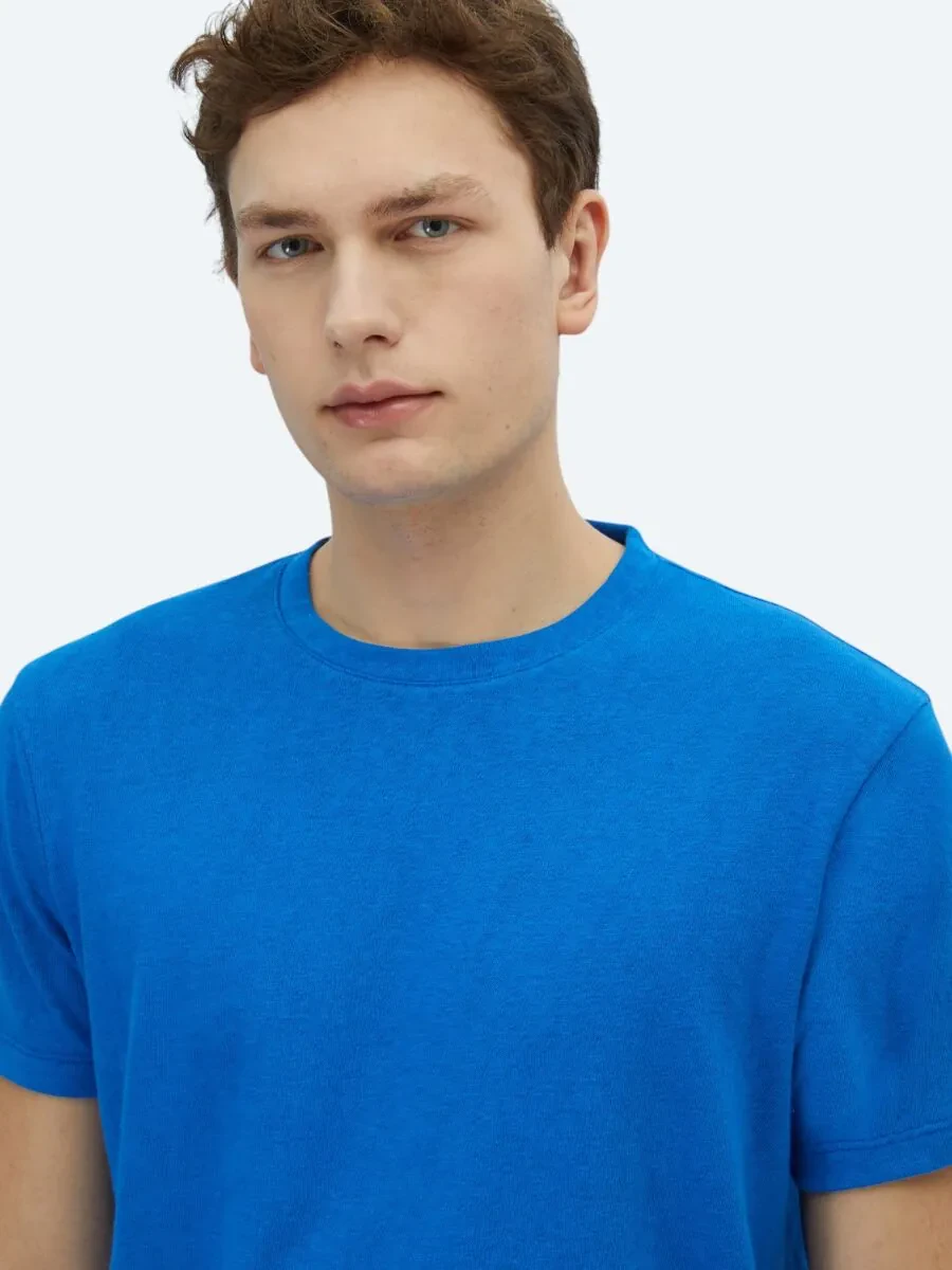 Saks Plain Crew Neck Cotton Blended T-Shirt - 3