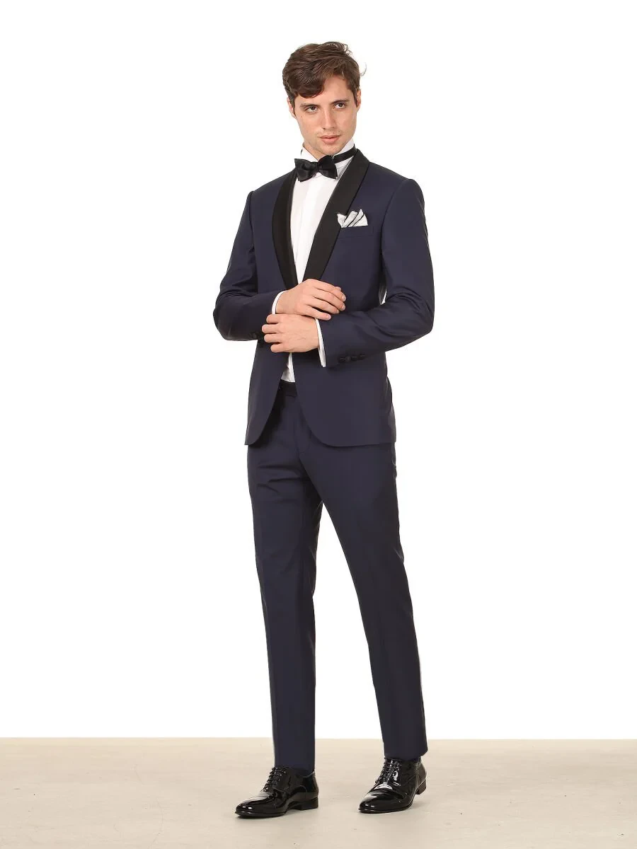Saks Plain Modern Fit Shawl Collar Weaving Tuxedo - 3