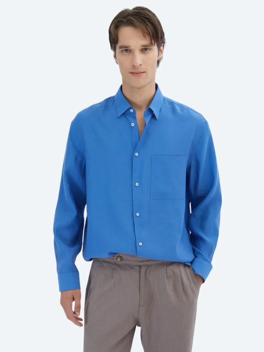 Saks Plain Oversize Fit Weaving Casual Shirt - 1