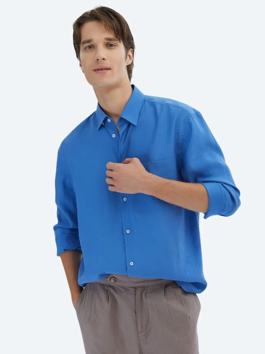 Saks Plain Oversize Fit Weaving Casual Shirt - 3