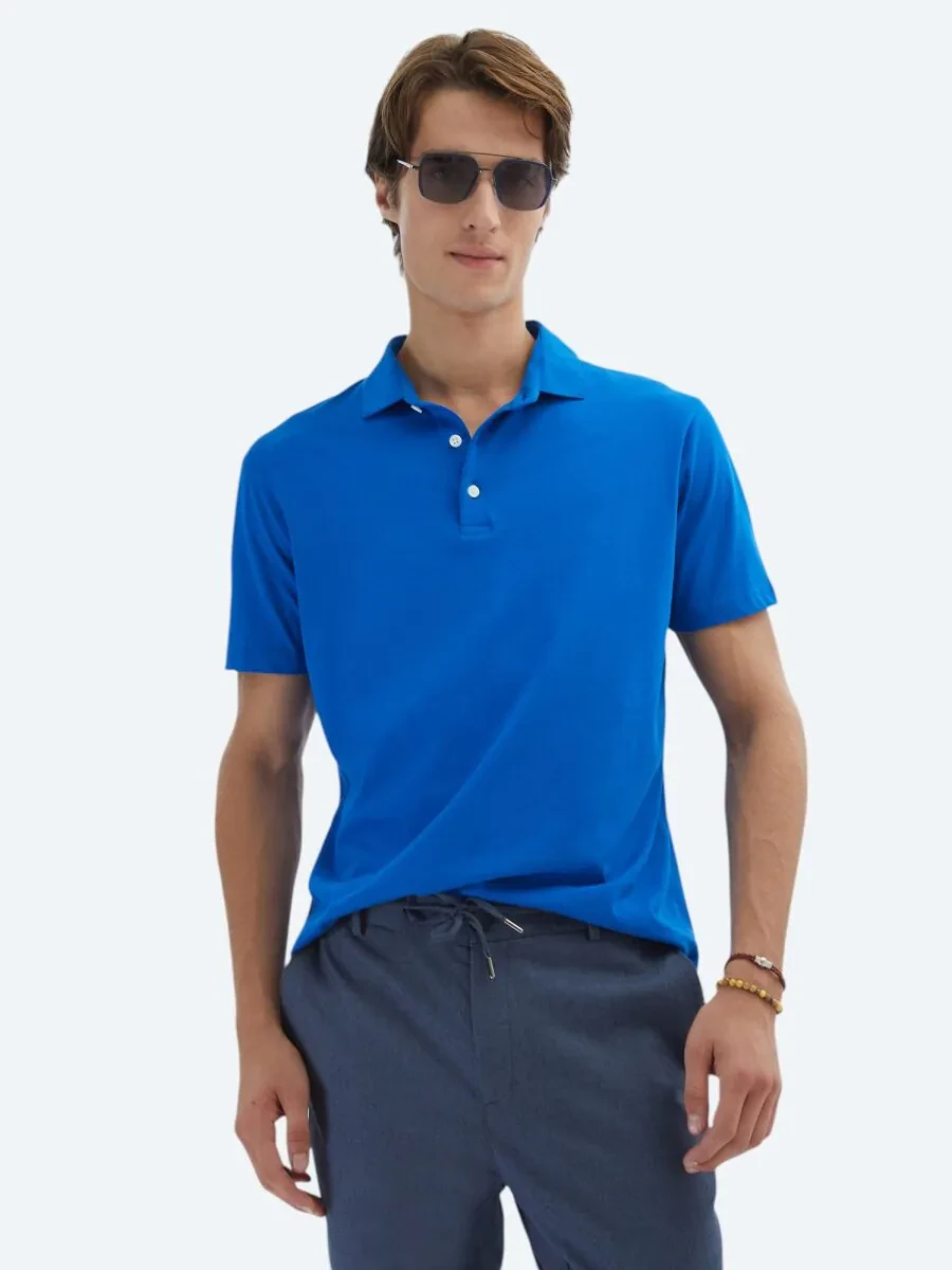 Saks Plain Polo Neck 100% Cotton T-Shirt - 1