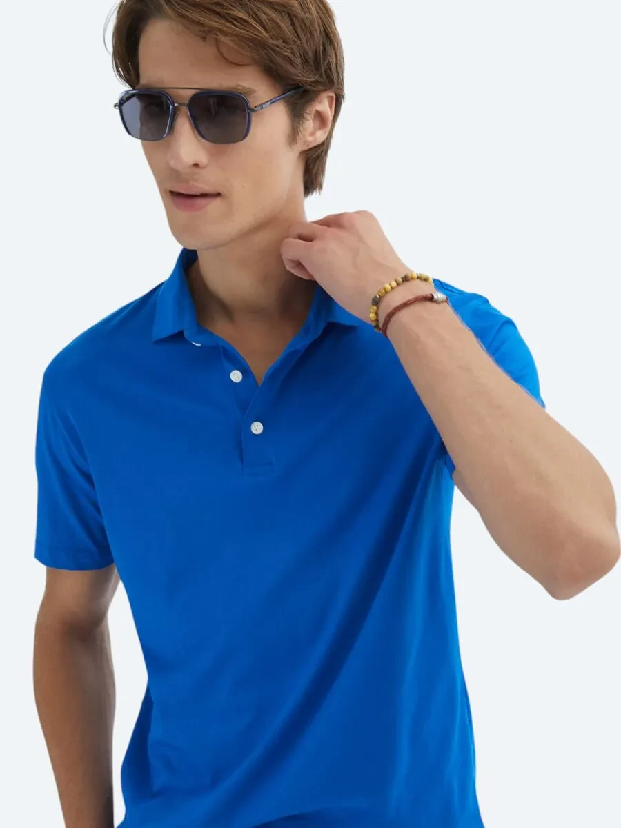 Saks Plain Polo Neck 100% Cotton T-Shirt - 3