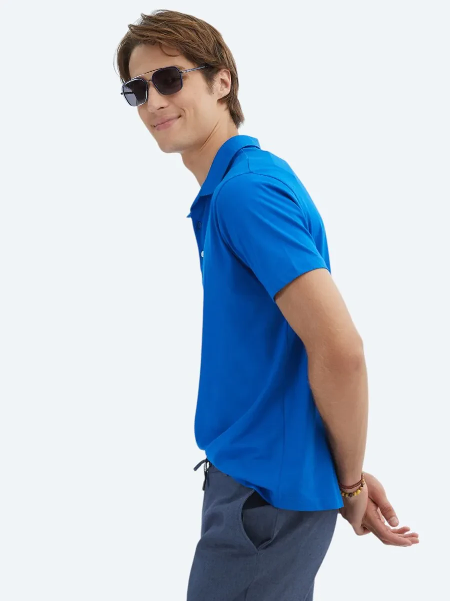 Saks Plain Polo Neck 100% Cotton T-Shirt - 4