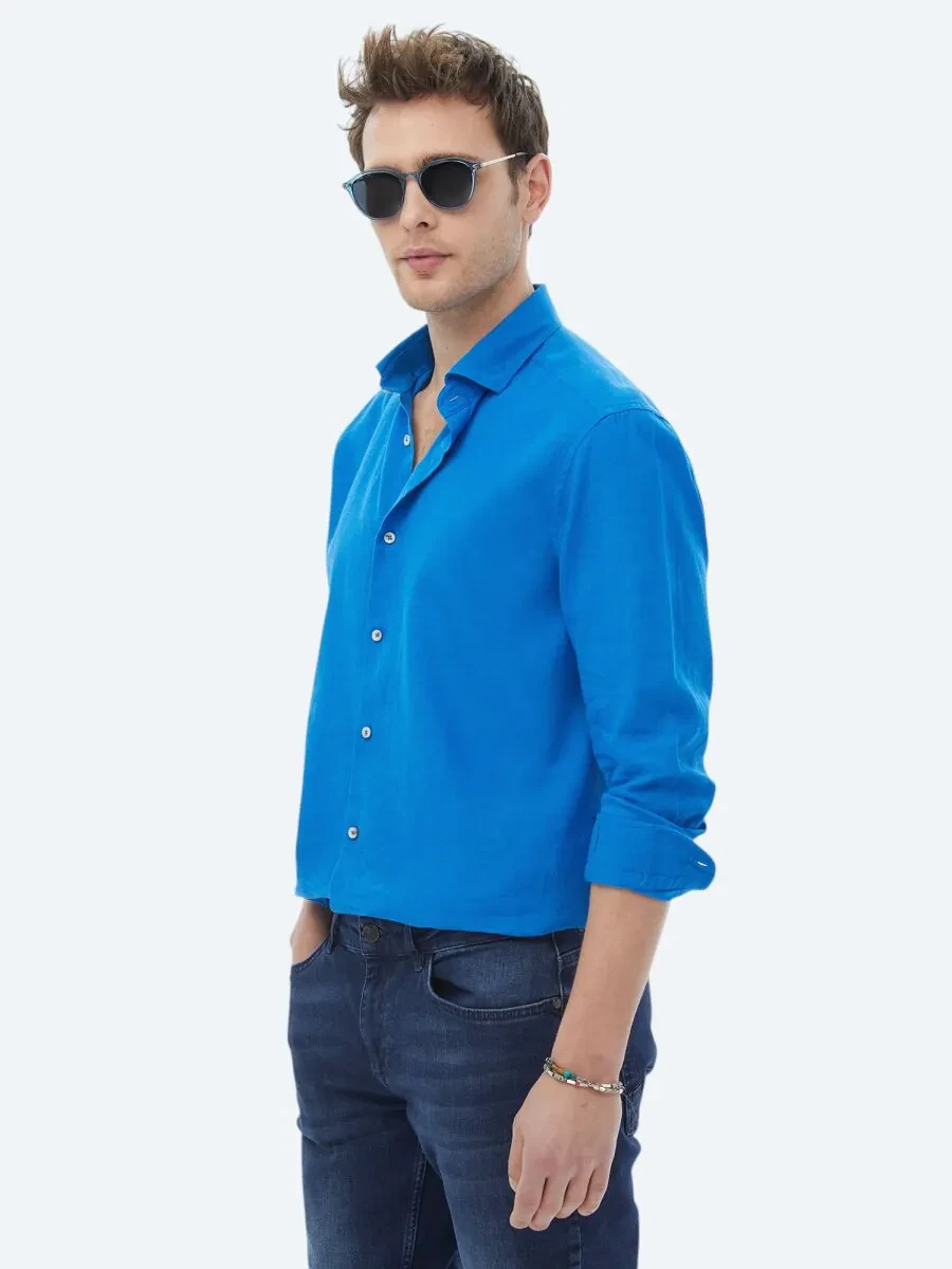 Saks Plain Regular Fit Weaving Casual Cotton Blended Shirt - 3