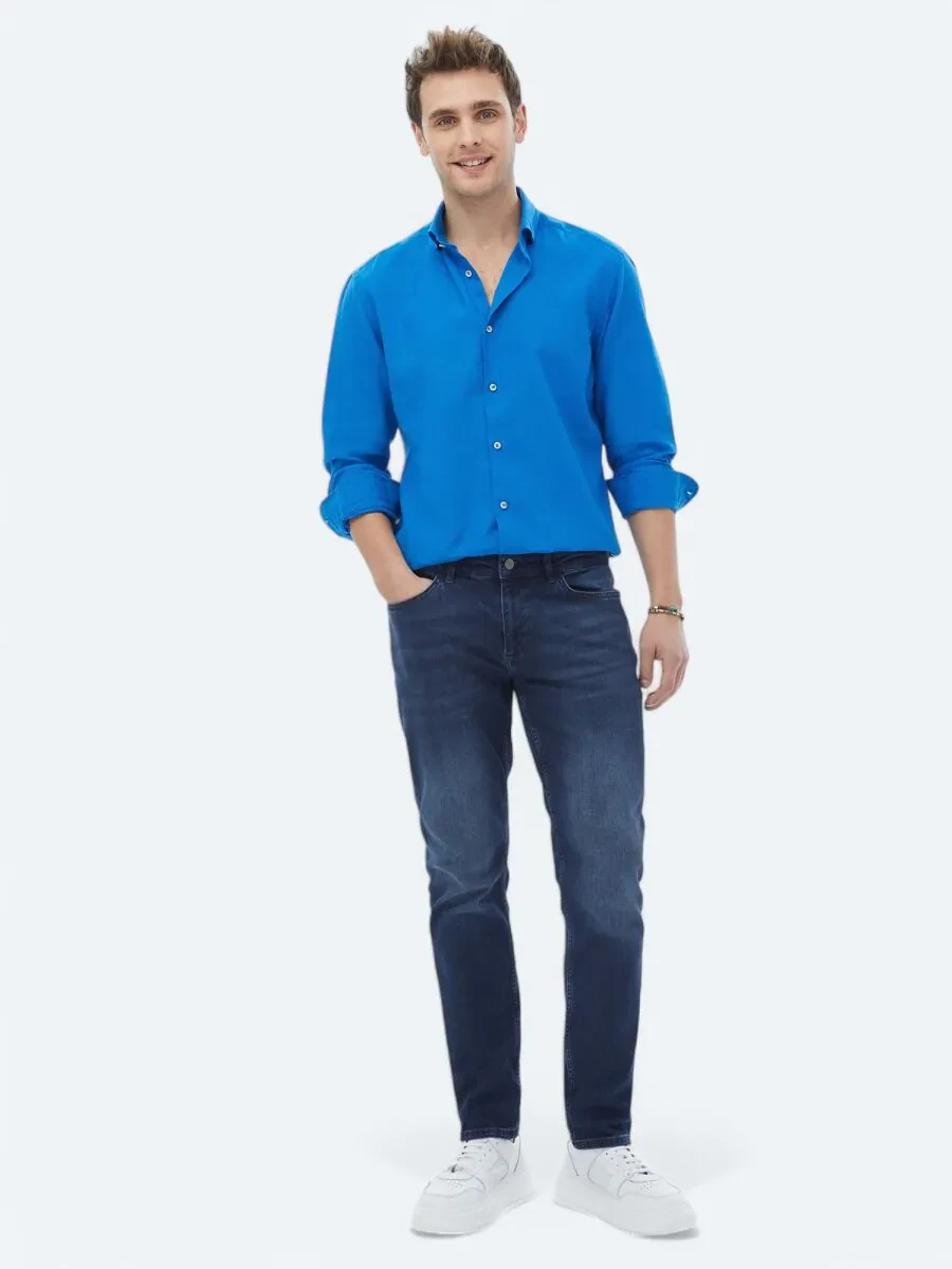 Saks Plain Regular Fit Weaving Casual Cotton Blended Shirt - 4