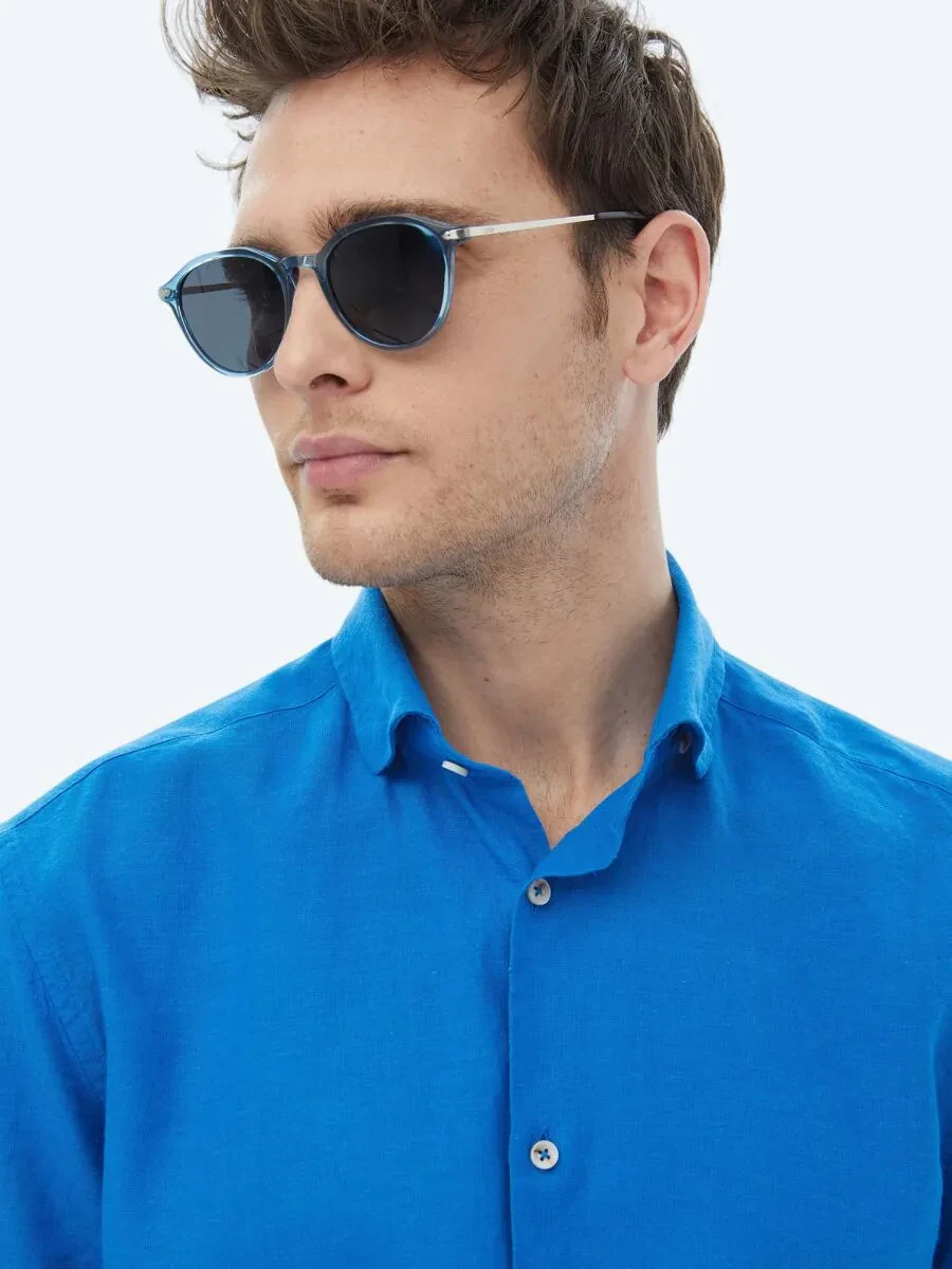 Saks Plain Regular Fit Weaving Casual Cotton Blended Shirt - 6