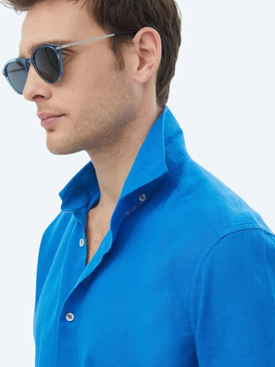 Saks Plain Regular Fit Weaving Casual Cotton Blended Shirt - 7
