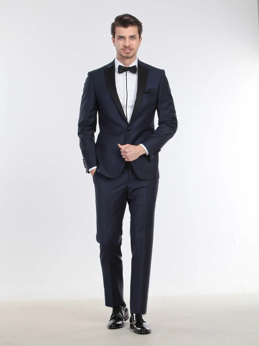 Saks Plain Slim Fit Butterfly Collar Weaving Tuxedo - 4