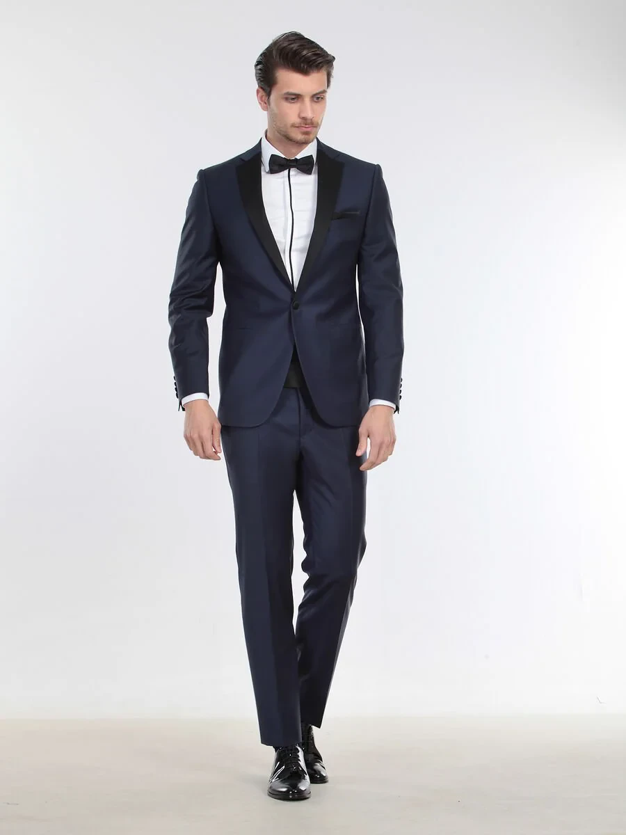 Saks Plain Slim Fit Butterfly Collar Weaving Tuxedo - 5