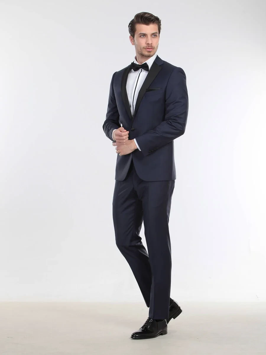 Saks Plain Slim Fit Butterfly Collar Weaving Tuxedo - 4
