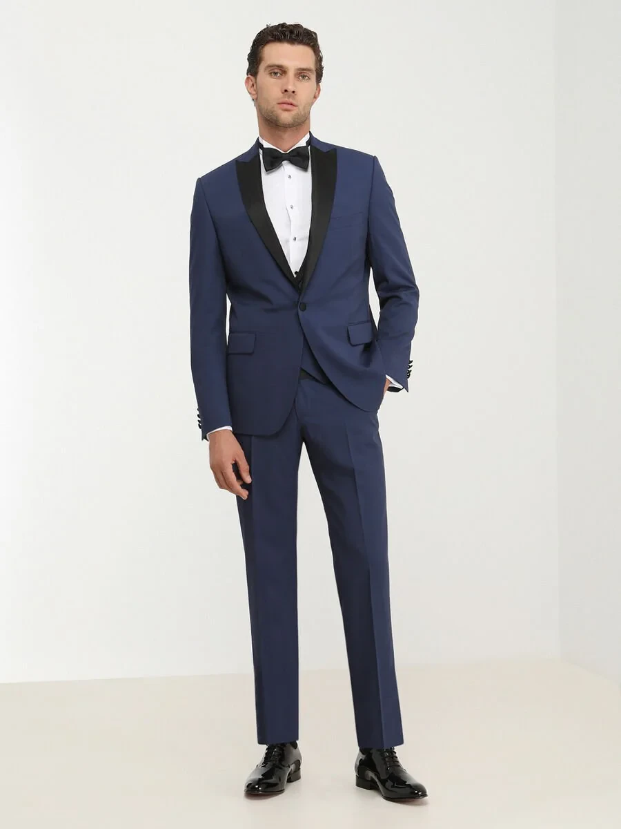 Saks Plain Slim Fit Detachable Collar Weaving Tuxedo With West - 2