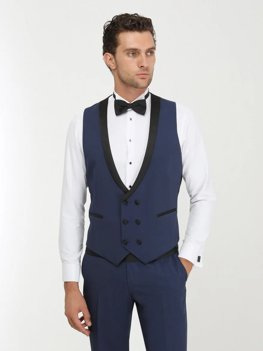 Saks Plain Slim Fit Detachable Collar Weaving Tuxedo With West - 3