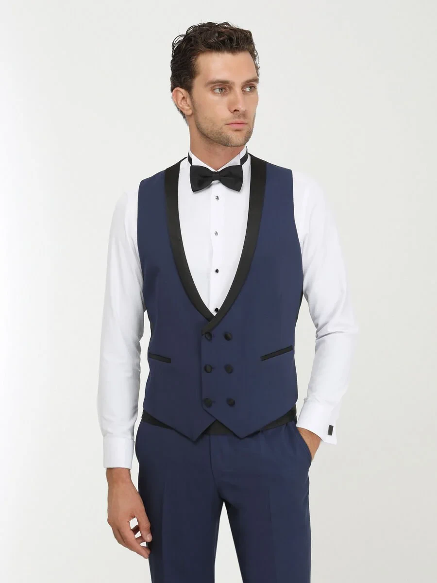 Saks Plain Slim Fit Detachable Collar Weaving Tuxedo With West - 3