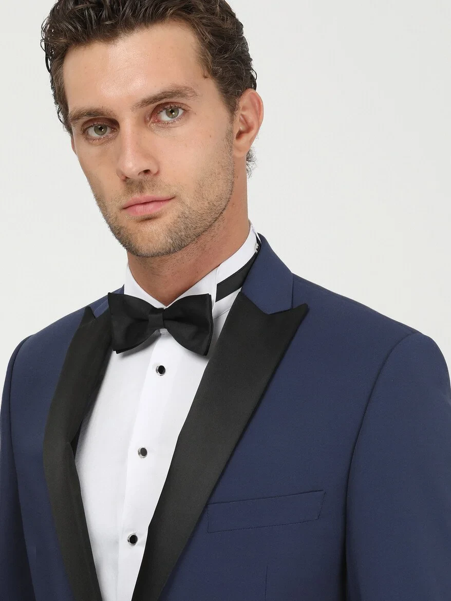 Saks Plain Slim Fit Detachable Collar Weaving Tuxedo With West - 4
