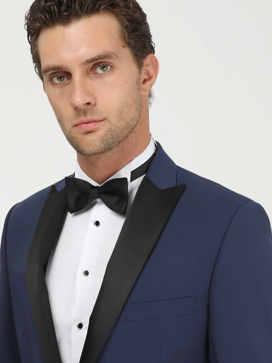 Saks Plain Slim Fit Detachable Collar Weaving Tuxedo With West - 4