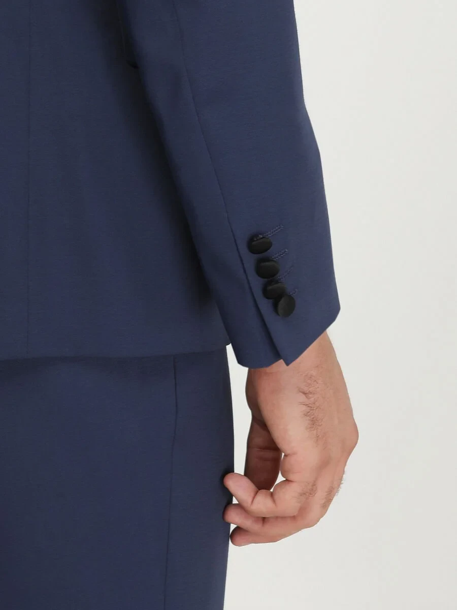 Saks Plain Slim Fit Detachable Collar Weaving Tuxedo With West - 6