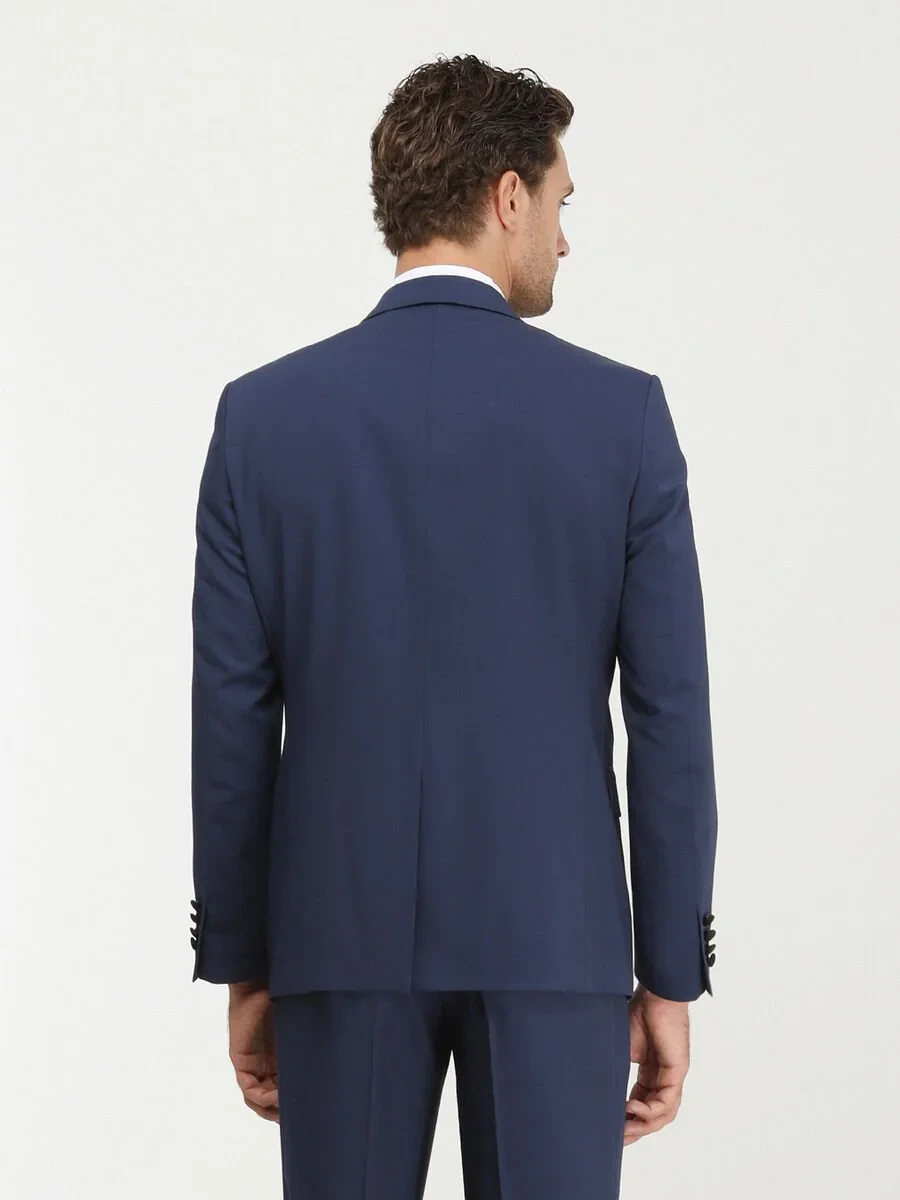 Saks Plain Slim Fit Detachable Collar Weaving Tuxedo With West - 7