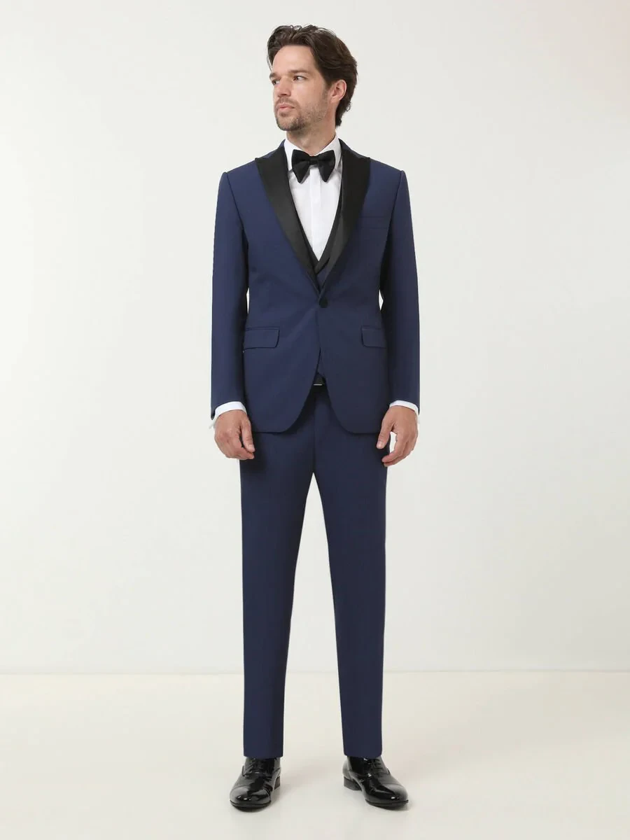Saks Plain Slim Fit Detachable Collar Weaving Tuxedo With West - 2